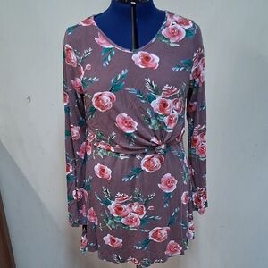 Latched Mama Floral Long Sleeve Tunic - Pink and Green